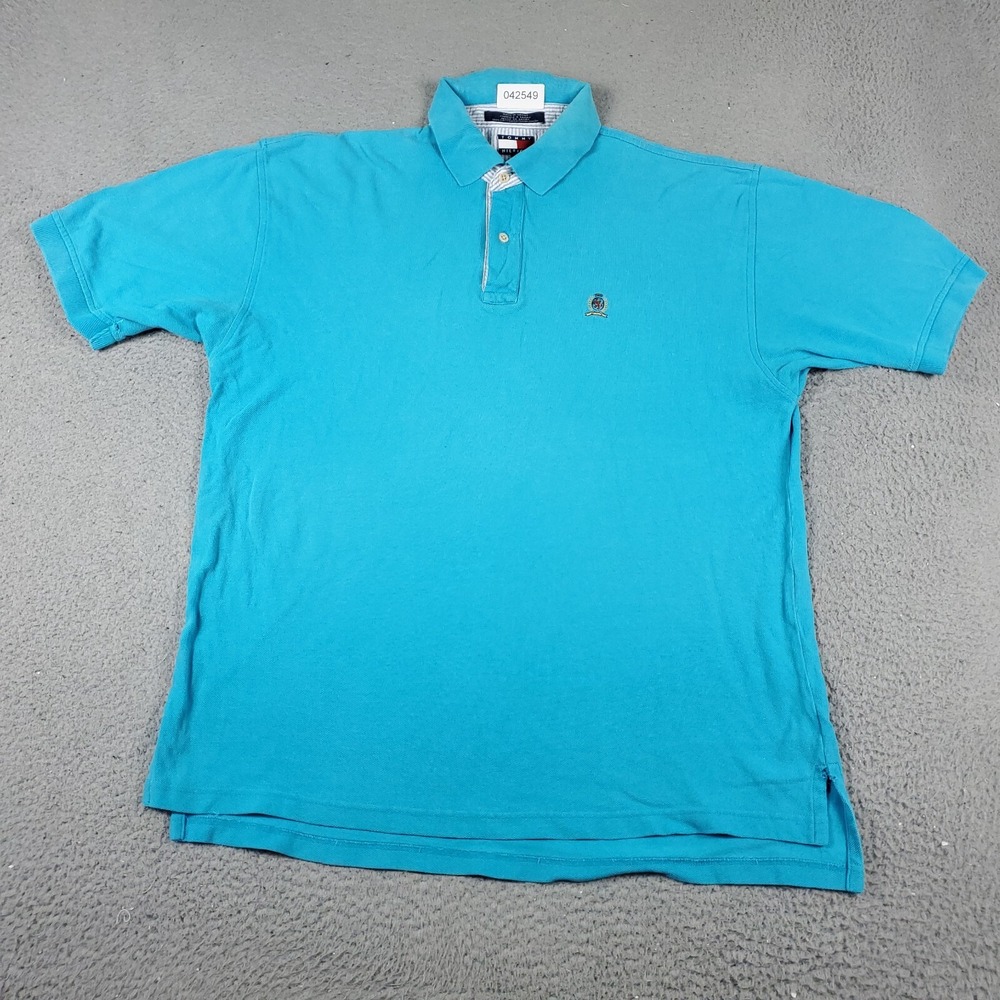 Tommy Hilfiger Polo Shirt Mens Large Blue Short Sleeve Cotton Pique Logo